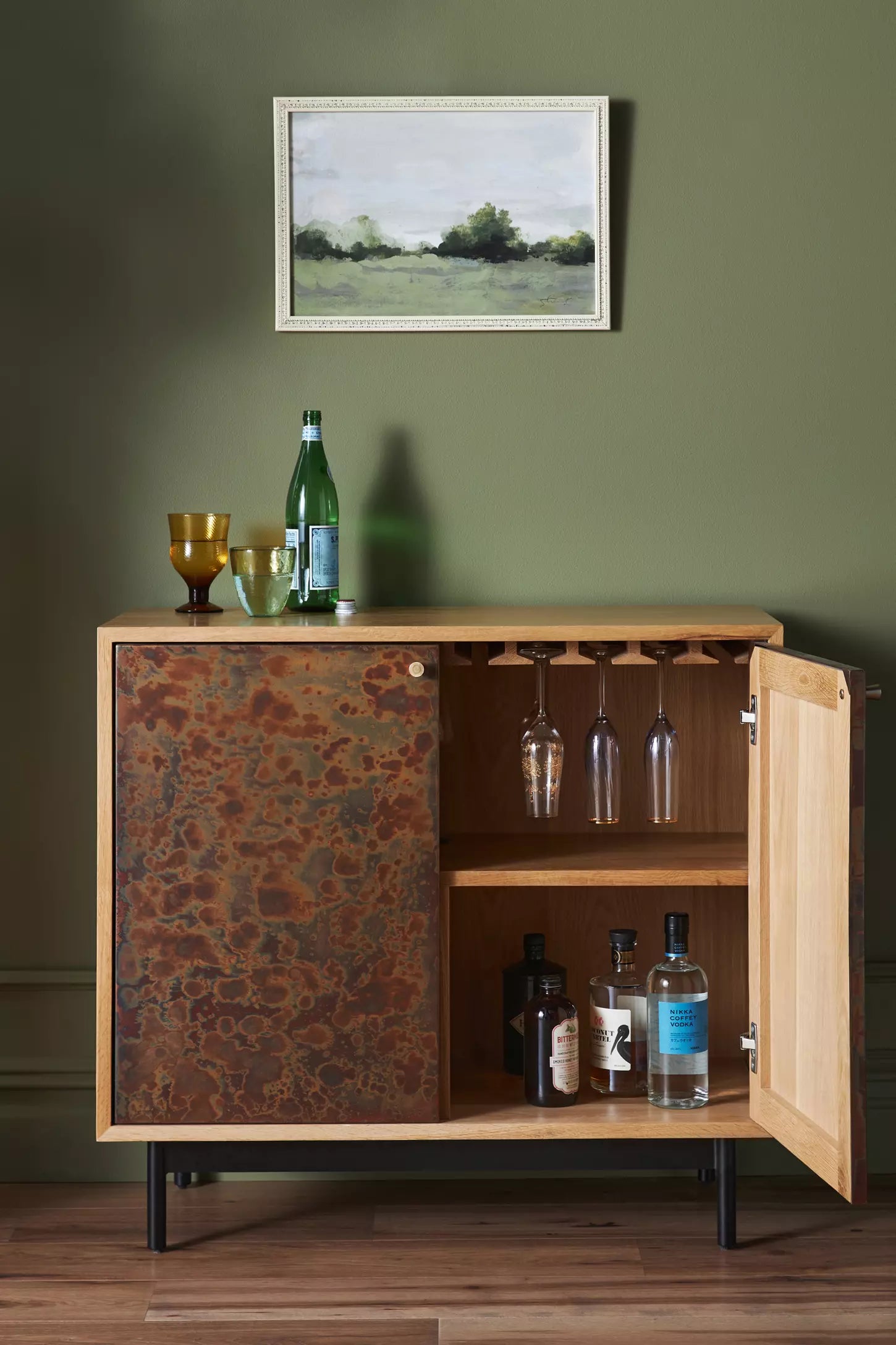 Mod Reactive-Steel Oak Wood Drinks Cabinet