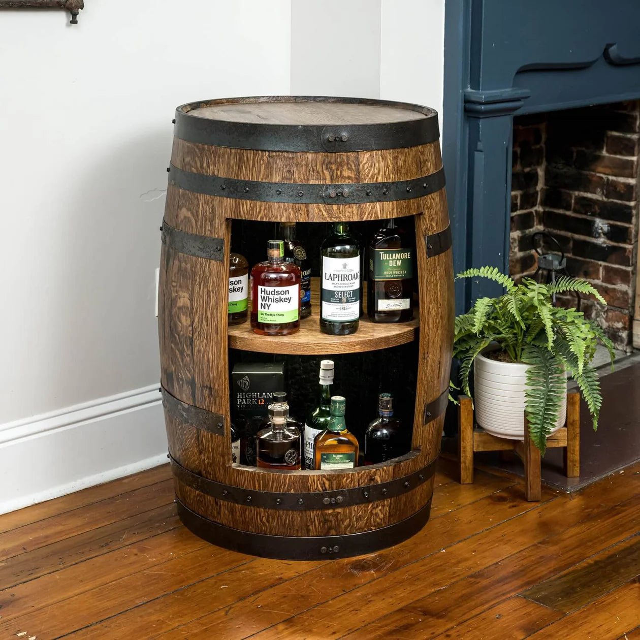 Whiskey Barrel Open Display Cabinet